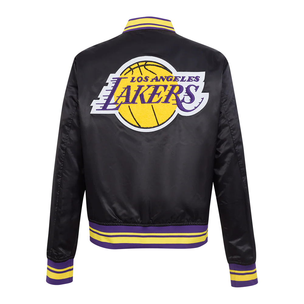 NBA LOS ANGELES LAKERS RETRO CLASSIC WOMEN'S RIB SATIN JACKET (BLACK/PURPLE/YELLOW) - Image 3