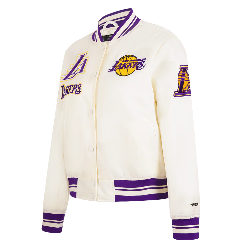 NBA LOS ANGELES LAKERS RETRO CLASSIC WOMEN'S RIB SATIN JACKET (EGGSHELL/ PURPLE) - Image 2