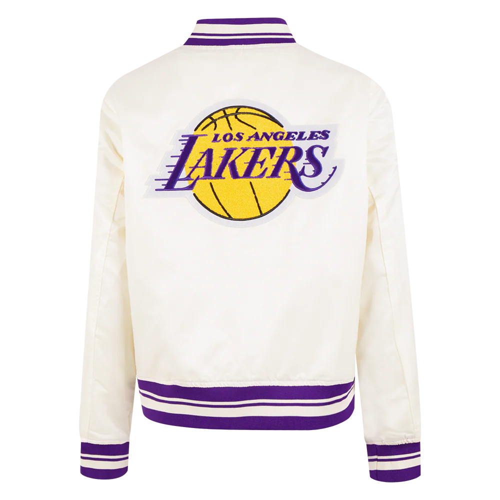 NBA LOS ANGELES LAKERS RETRO CLASSIC WOMEN'S RIB SATIN JACKET (EGGSHELL/ PURPLE) - Image 3