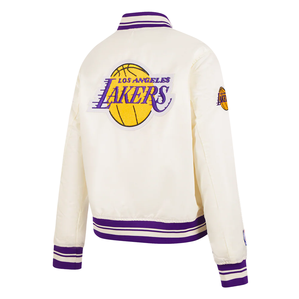 NBA LOS ANGELES LAKERS RETRO CLASSIC WOMEN'S RIB SATIN JACKET (EGGSHELL/ PURPLE) - Image 4