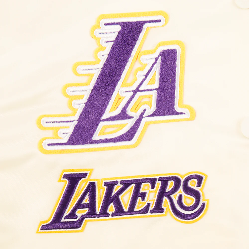 NBA LOS ANGELES LAKERS RETRO CLASSIC WOMEN'S RIB SATIN JACKET (EGGSHELL/ PURPLE) - Image 7