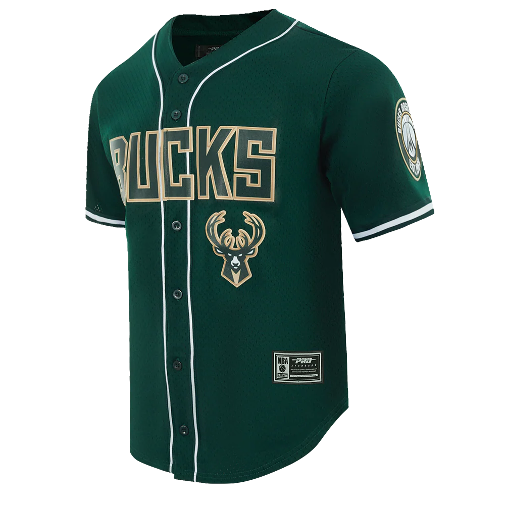 NBA MILWAUKEE BUCKS CLASSIC MEN'S MESH BUTTON DOWN JERSEY (FOREST GREEN) - Image 2