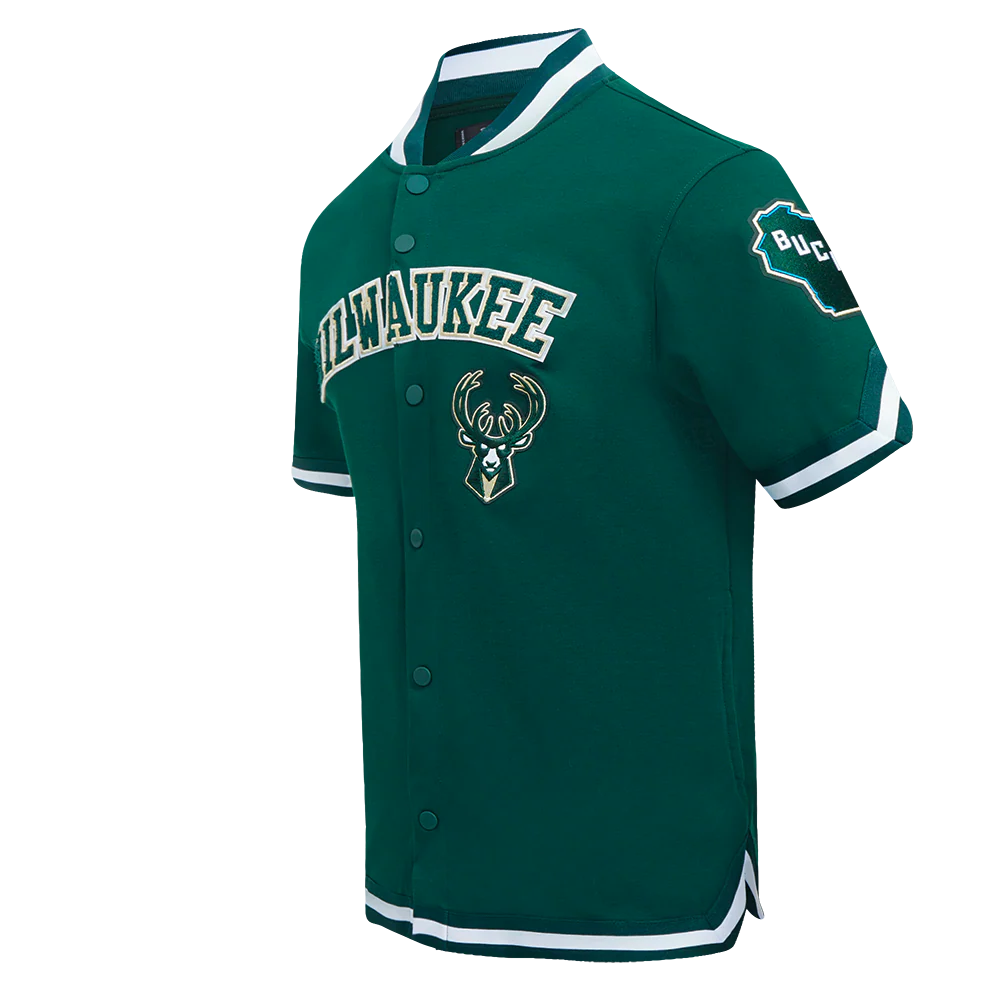 NBA MILWAUKEE BUCKS CLASSIC MEN'S PRO SS DOUBLE KNIT JACKET  (FOREST GREEN) - Image 2