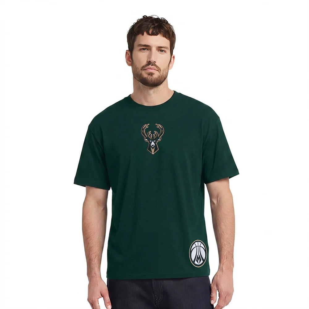 NBA MILWAUKEE BUCKS WINGSPAN MEN'S CJ DROP SHOULDER TEE (FOREST GREEN) - Image 2