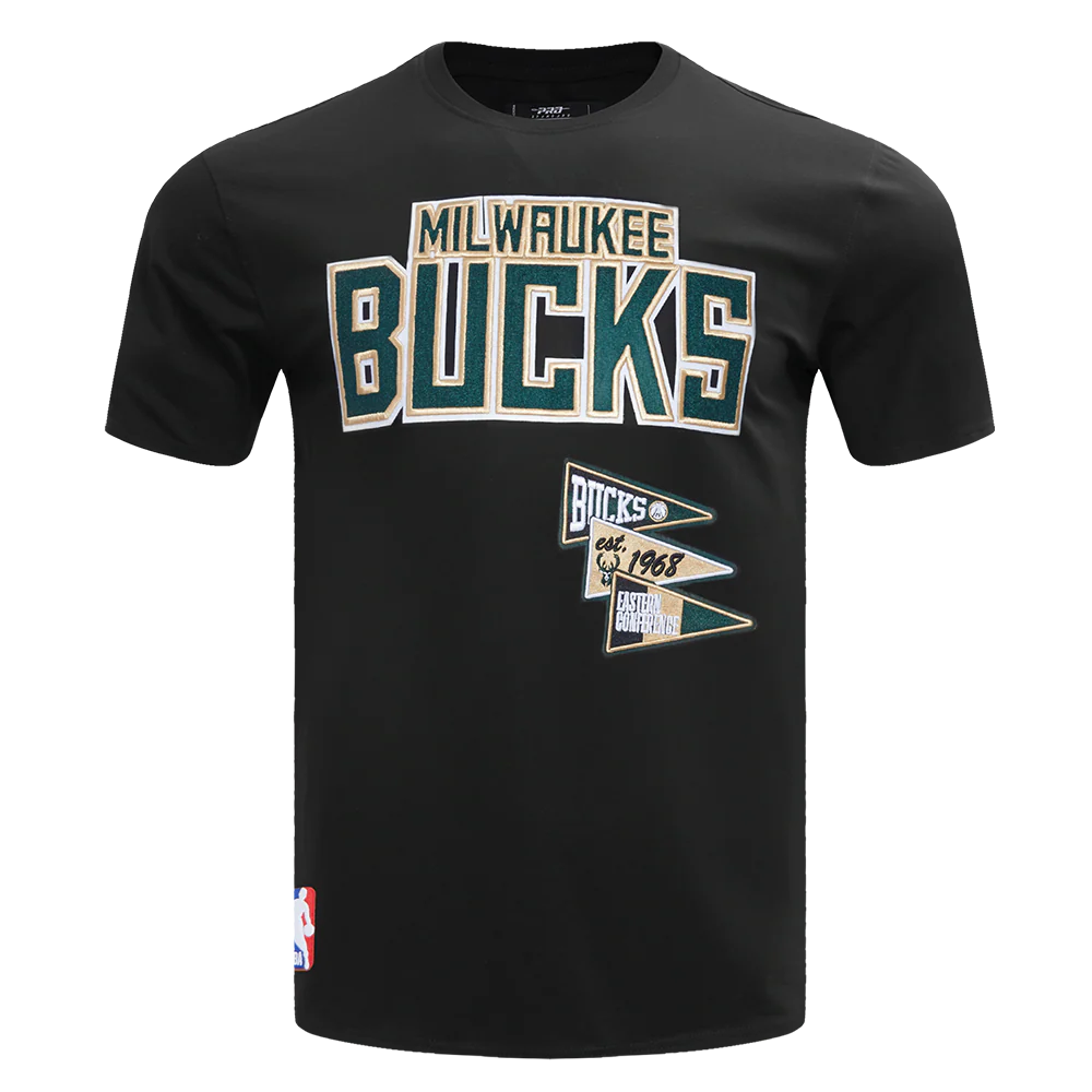 NBA MILWAUKEE BUCKS TEAM PENNATS MEN'S WORDMARK SJ TEE (BLACK)