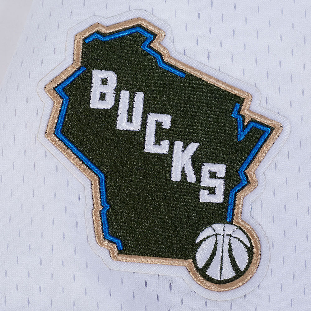 NBA MILWAUKEE BUCKS CITY EDITION 24-25 MEN'S MESH BUTTON DOWN SHIRT (WHITE/ROYAL BLUE) - Image 6
