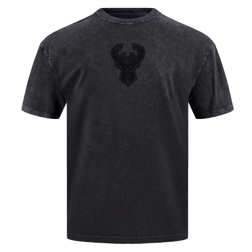 NBA MILWAUKEE BUCKS WASHED CLASSIC MEN'S ENZYME WASH CJ DROP SHOULDER TEE (WASHED BLACK)