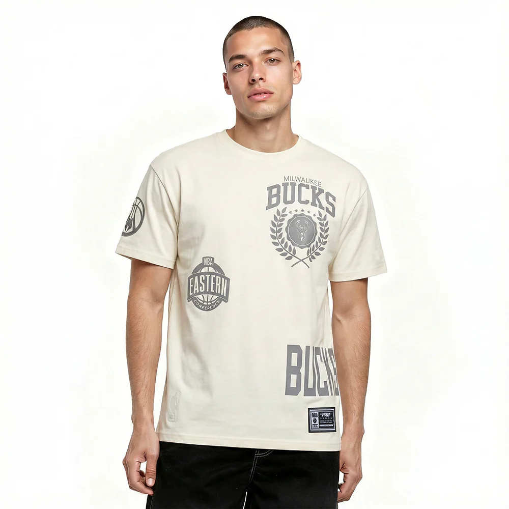 NBA MILWAUKEE BUCKS STREET TEAM MEN'S CJ DROP SHOULDER TEE (EGGSHELL)