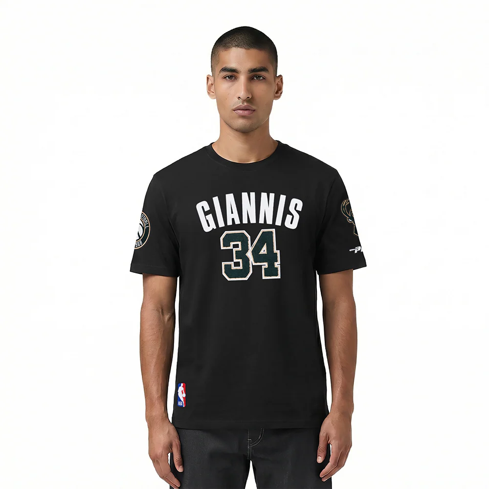 NBA MILWAUKEE BUCKS Giannis Antetokounmpo #34 CLASSIC PNN MEN'S SJ T (BLACK)
