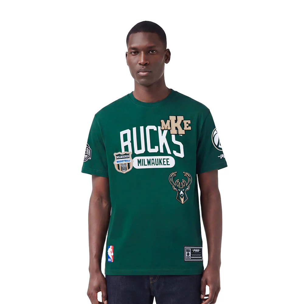 NBA MILWAUKEE BUCKS LETTERMAN MEN'S S/S TEE (FOREST GREEN)