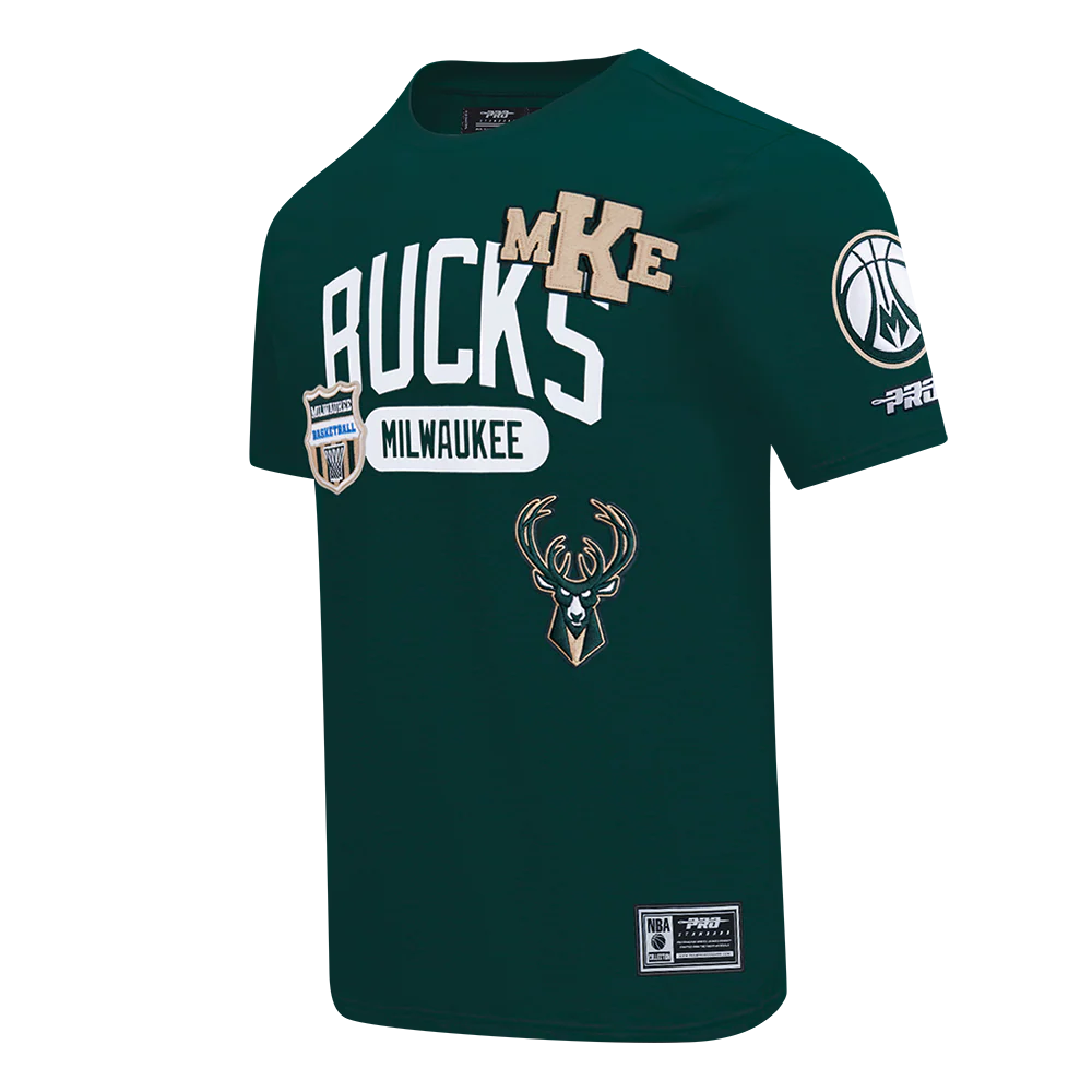 NBA MILWAUKEE BUCKS LETTERMAN MEN'S S/S TEE (FOREST GREEN) - Image 3