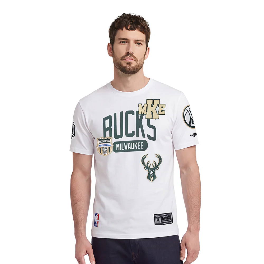 NBA MILWAUKEE BUCKS LETTERMAN MEN'S S/S TEE (WHITE)