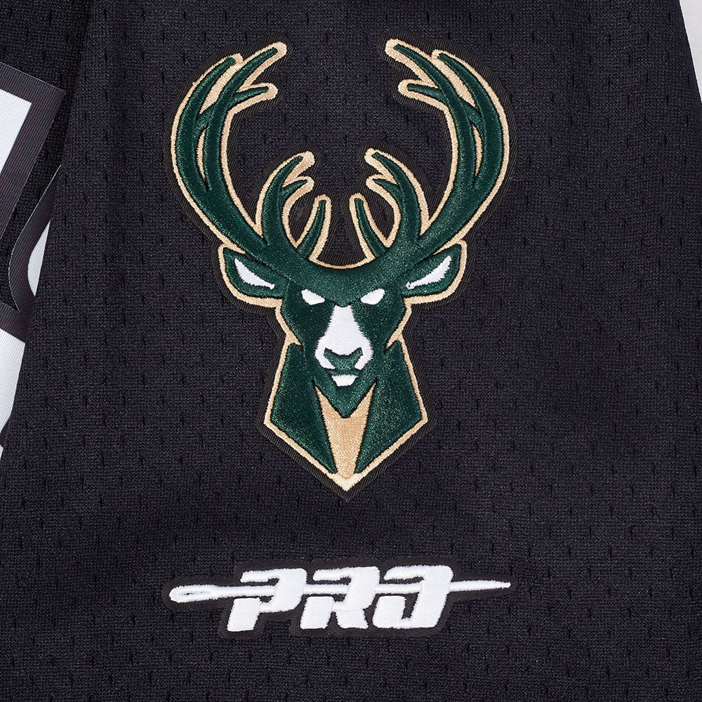 NBA MILWAUKEE BUCKS GIANNIS ANTETOKOUNMPO #34 CLASSIC MESH PNN MEN'S MESH BUTTON DOWN SHIRT (BLACK) - Image 9