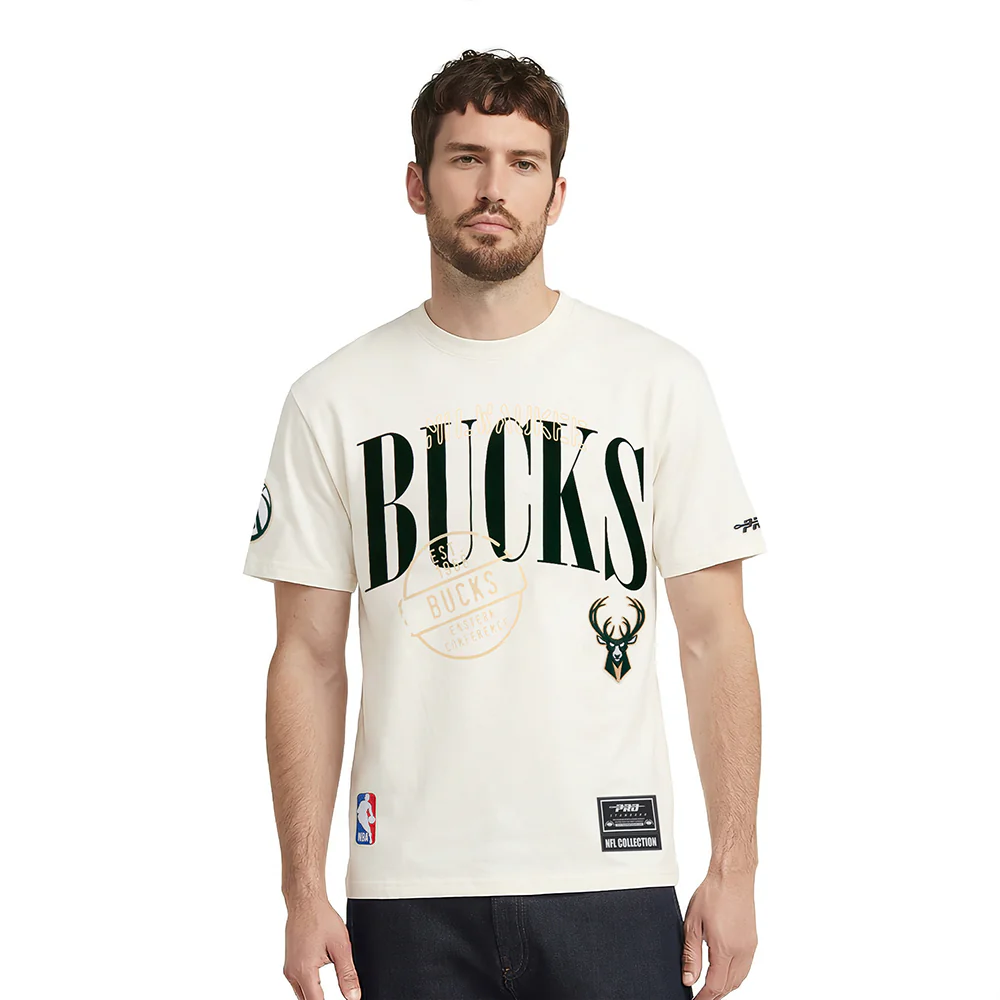 NBA MILWAUKEE BUCKS  STAMPED MEN'S S/S TEE (EGGSHELL)