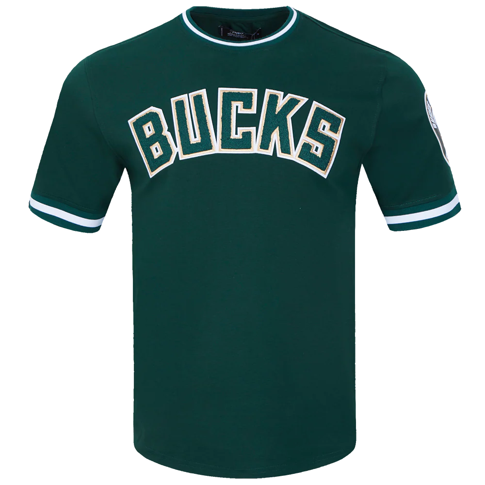 NBA MILWAUKEE BUCKS CLASSIC CHENILLE MEN'S DOUBLE KNIT TEE (FOREST GREEN)