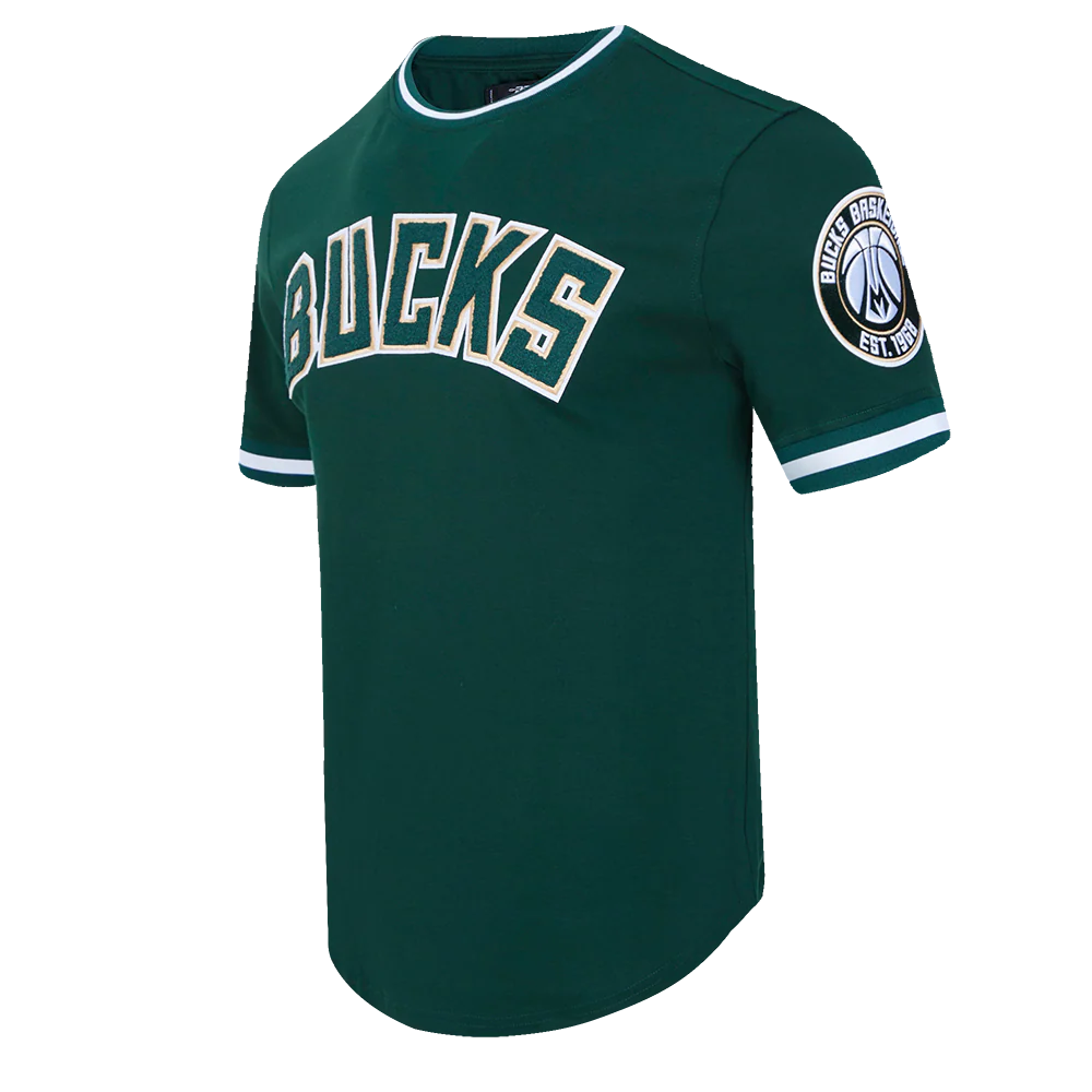 NBA MILWAUKEE BUCKS CLASSIC CHENILLE MEN'S DOUBLE KNIT TEE (FOREST GREEN) - Image 2