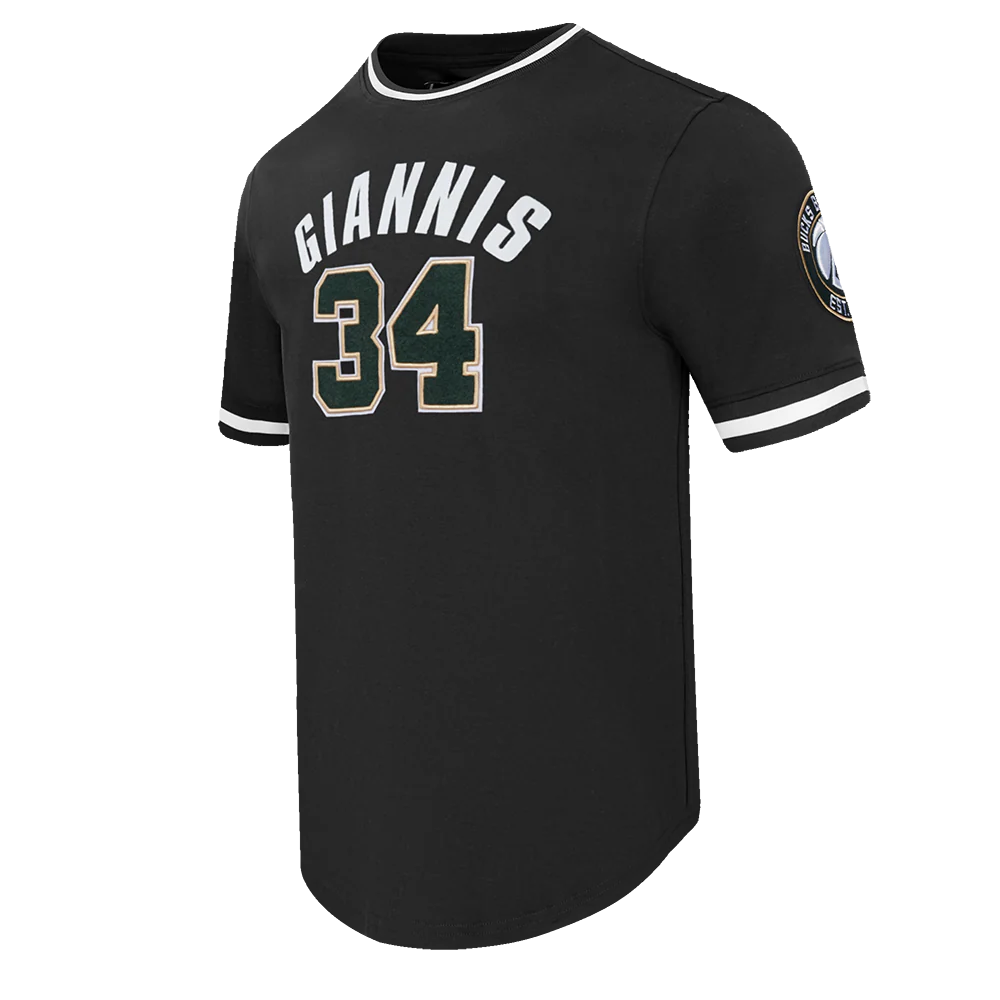 NBA MILWAUKEE BUCKS GIANNIS ANTEOKOUNMPO #34 MEN'S DOUBLE KNIT TEE (BLACK) - Image 2