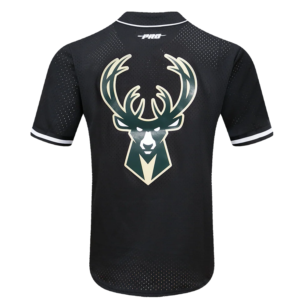 NBA MILWAUKEE BUCKS GIANNIS ANTEOKOUNMPO #34 MEN'S MESH BUTTON DOWN SHIR (BLACK) - Image 3