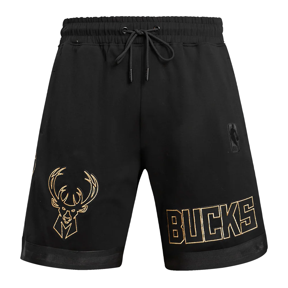 NBA MILWAUKEE BUCKS BLACK & GOLD MEN'S DOUBLE KNIT SHORT (JET BLACK) - Image 2