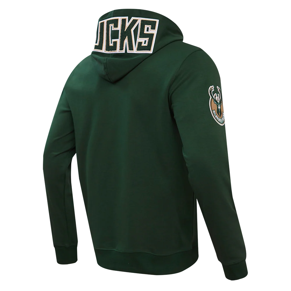 NBA MILWAUKEE BUCKS CLASSIC CHENILLE MEN'S PULLOVER HOODIE (FOREST GREEN) - Image 3