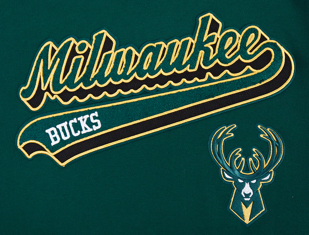 NBA MILWAUKEE BUCKS SCRIPT TAIL MEN'S RIB FLEECE PULLOVER HOODIE (FOREST GREEN) - Image 5
