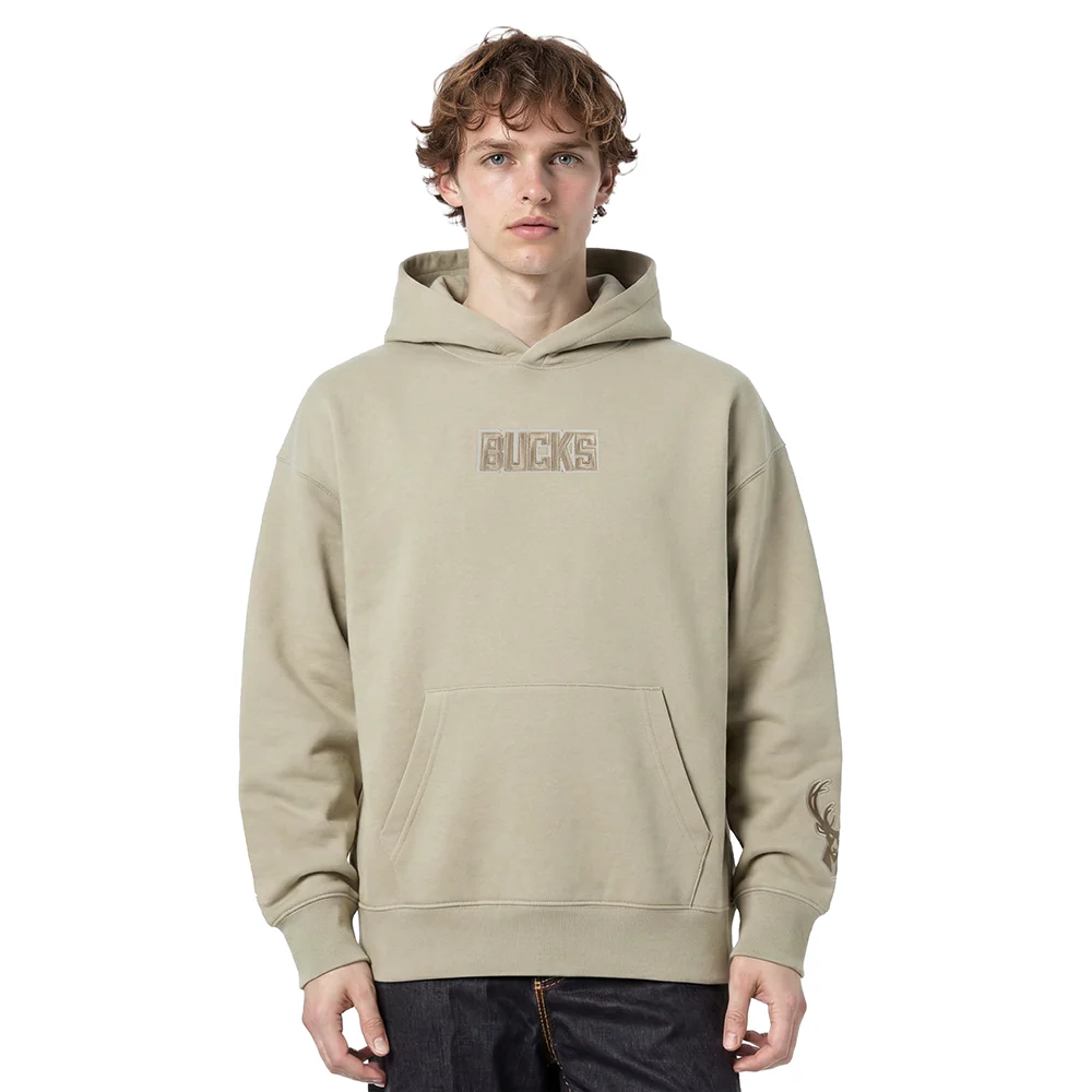 NBA MILWAUKEE BUCKS WINGSPAN MEN'S DROP SHOULDER FLEECE PULLOVER HOODIE (TAUPE) - Image 2