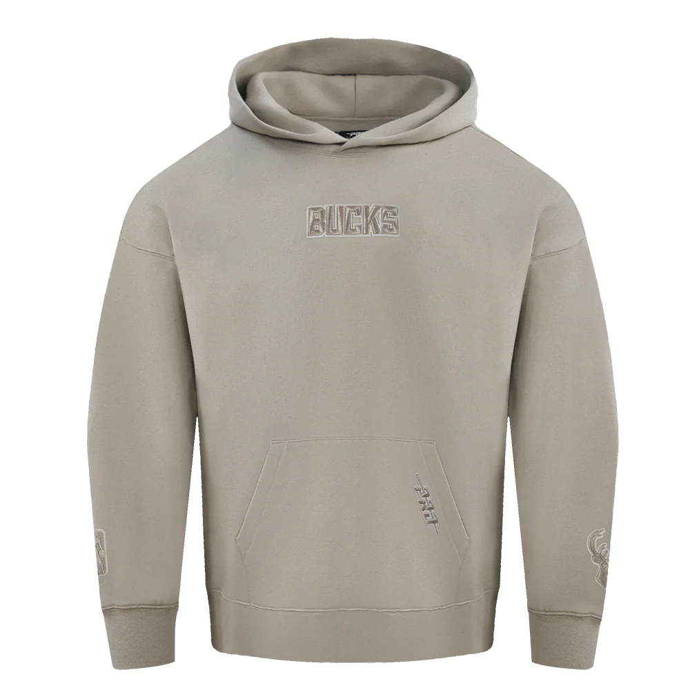 NBA MILWAUKEE BUCKS WINGSPAN MEN'S DROP SHOULDER FLEECE PULLOVER HOODIE (TAUPE) - Image 3