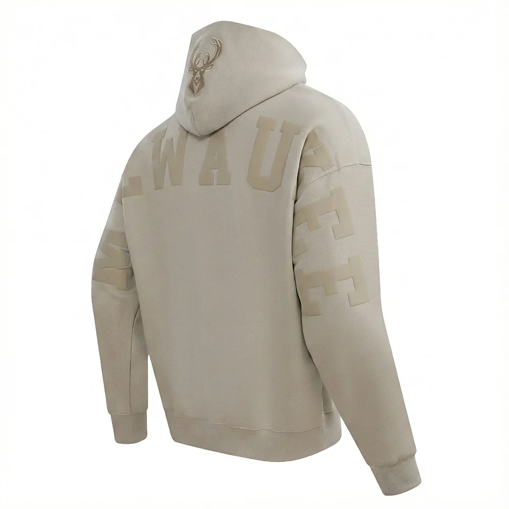 NBA MILWAUKEE BUCKS WINGSPAN MEN'S DROP SHOULDER FLEECE PULLOVER HOODIE (TAUPE) - Image 6
