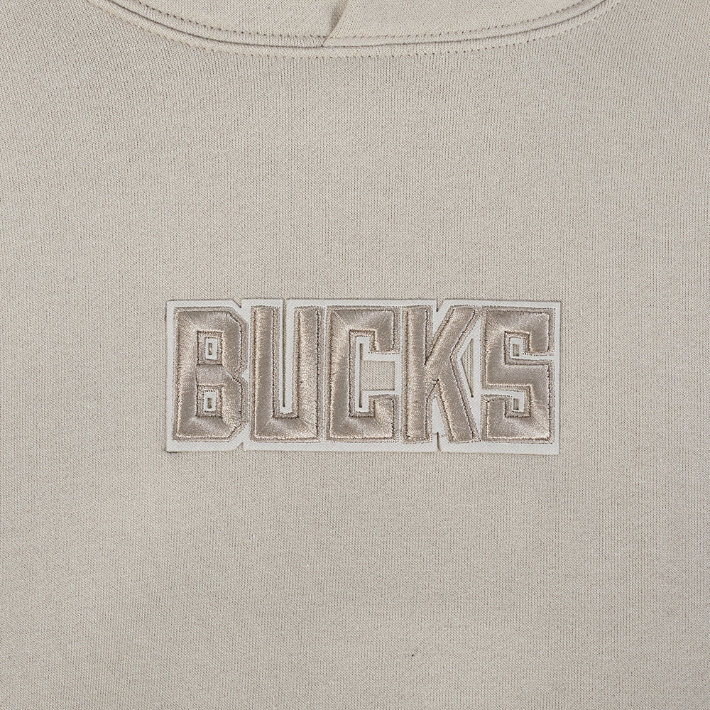 NBA MILWAUKEE BUCKS WINGSPAN MEN'S DROP SHOULDER FLEECE PULLOVER HOODIE (TAUPE) - Image 9