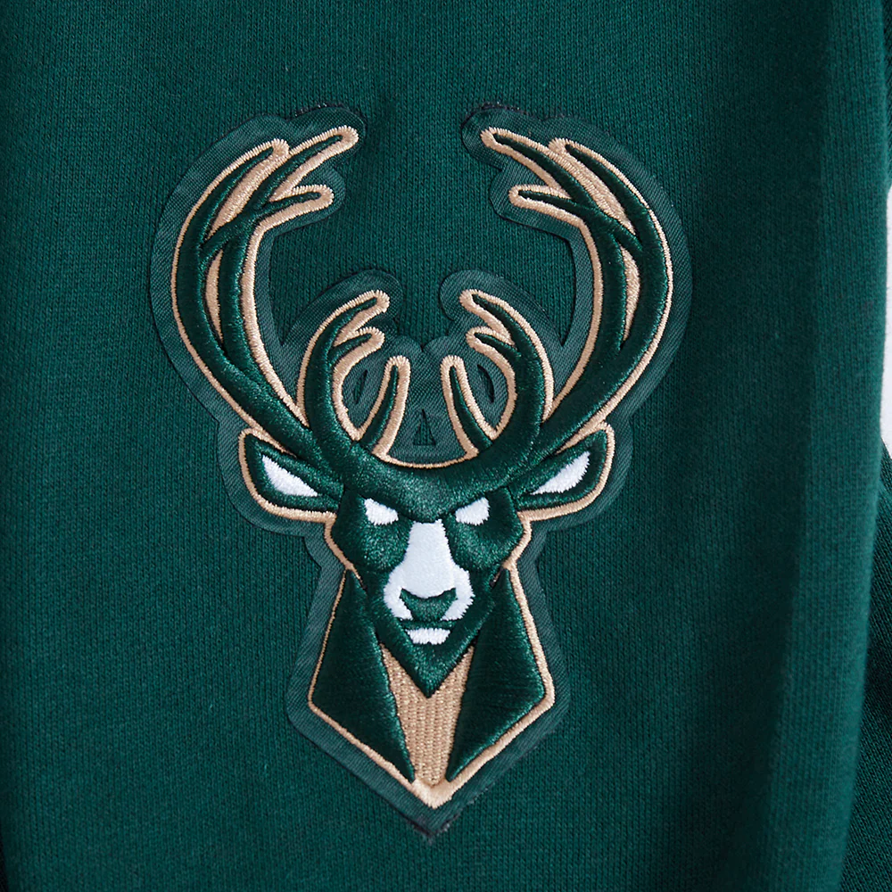 NBA MILWAUKEE BUCKS WINGSPAN MEN'S DROP SHOULDER FLEECE CREWNECK (FOREST GREEN) - Image 8