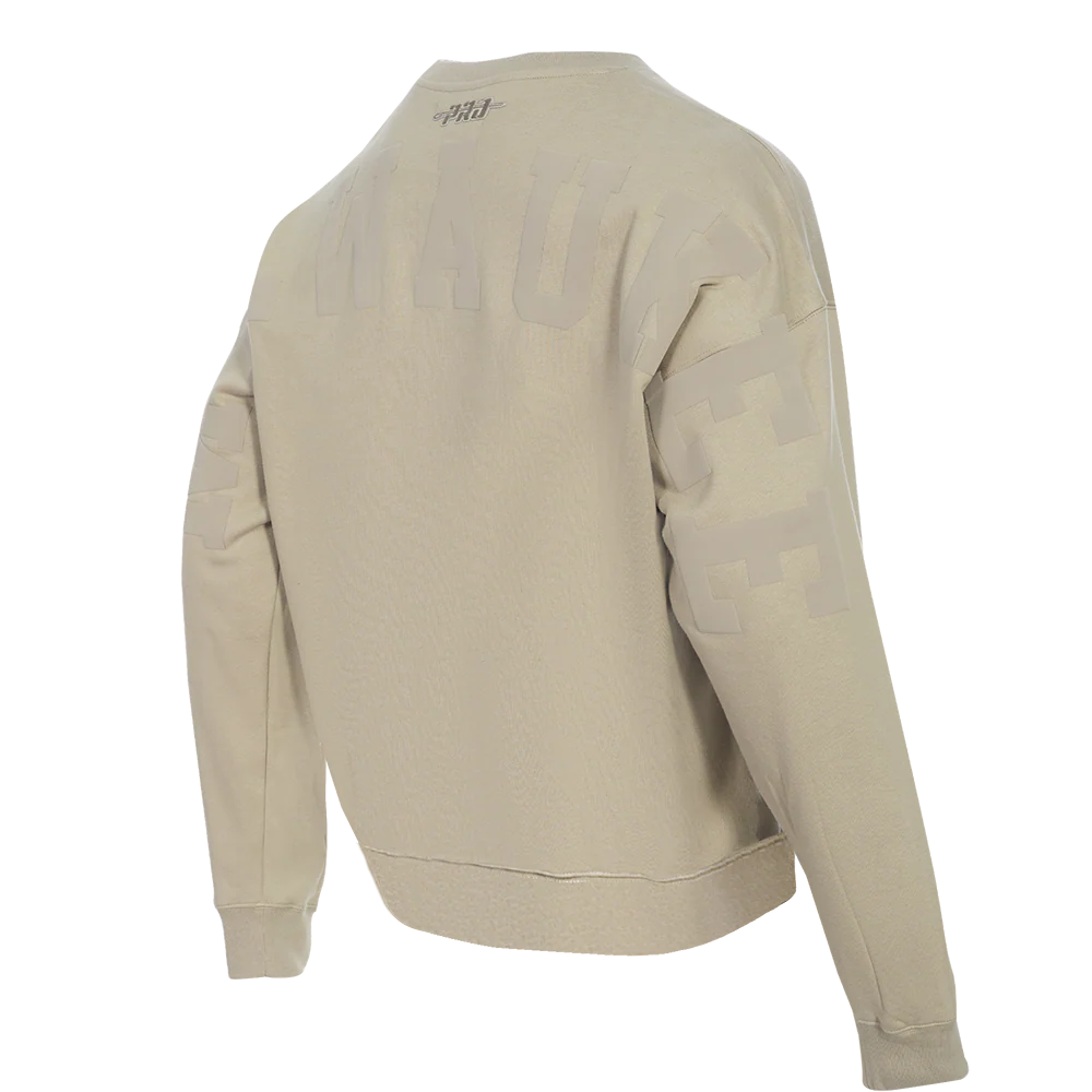NBA MILWAUKEE BUCKS WINGSPAN MEN'S DROP SHOULDER FLEECE CREWNECK (TAUPE) - Image 5