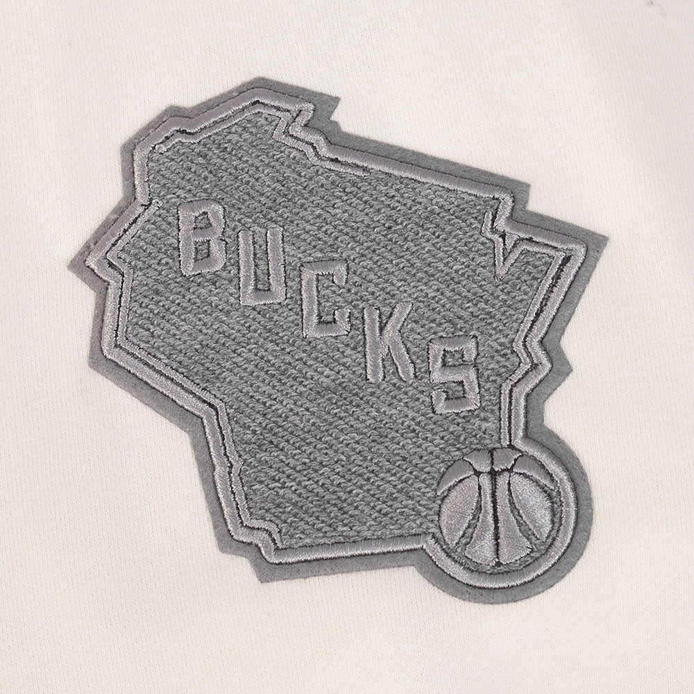 NBA MILWAUKEE BUCKS REVERSE FRENCH TERRY MEN'S COLOR BLOCK FLEECE PULLOVER HOODIE (BLACK/GRAY/EGGSHELL) - Image 6
