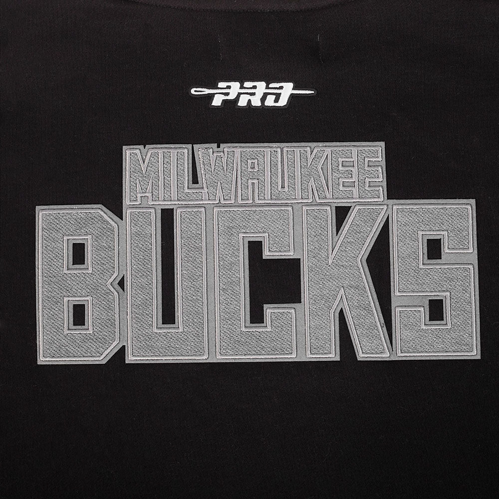 NBA MILWAUKEE BUCKS REVERSE FRENCH TERRY MEN'S COLOR BLOCK FLEECE PULLOVER HOODIE (BLACK/GRAY/EGGSHELL) - Image 9