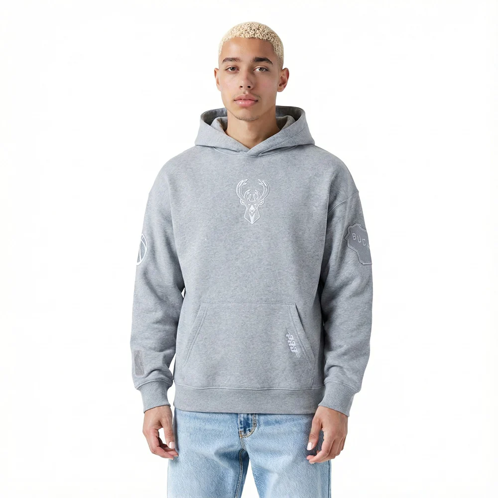 NBA MILWAUKEE BUCKS REVERSE FRENCH TERRY MEN'S DROP SHOULDER FLC PO (DARK HEATHER GRAY)