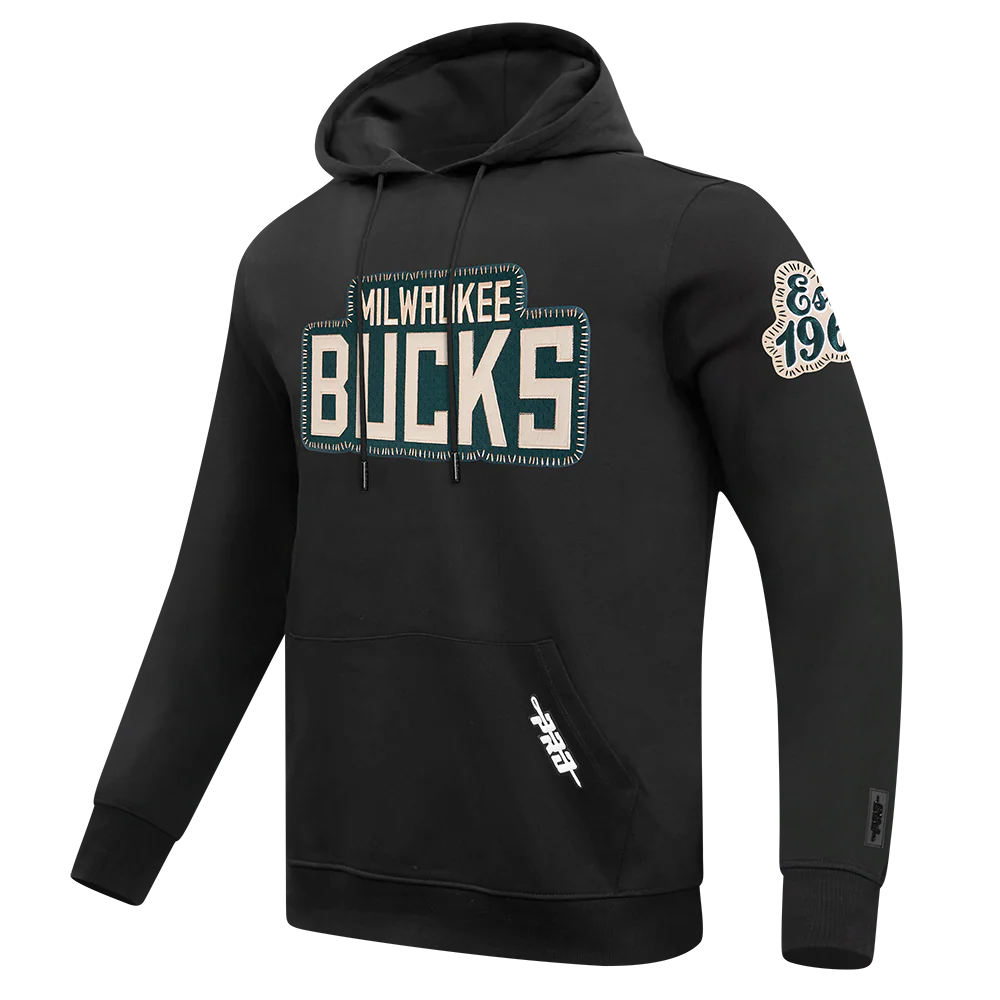 NBA MILWAUKEE BUCKS DIY PICK STITCH MEN'S DOUBLE KNIT PULLOVER HOODIE (BLACK) - Image 2