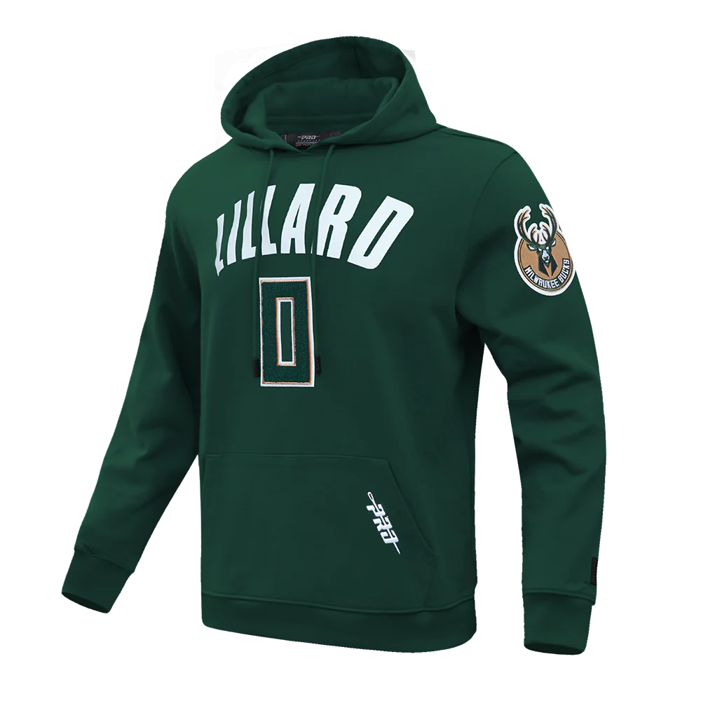 NBA MILWAUKEE BUCKS DAMIAN LILLARD #0 CLASSIC MEN'S DOUBLE KNIT PULLOVER HOODIE (FOREST GREEN) - Image 2