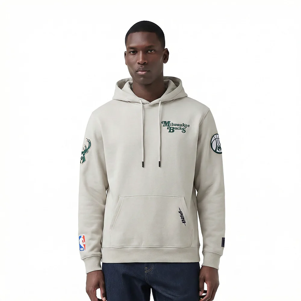 NBA MILWAUKEE BUCKS SOUVENIR MEN'S FLEECE PULLOVER HOODIE (TAUPE)