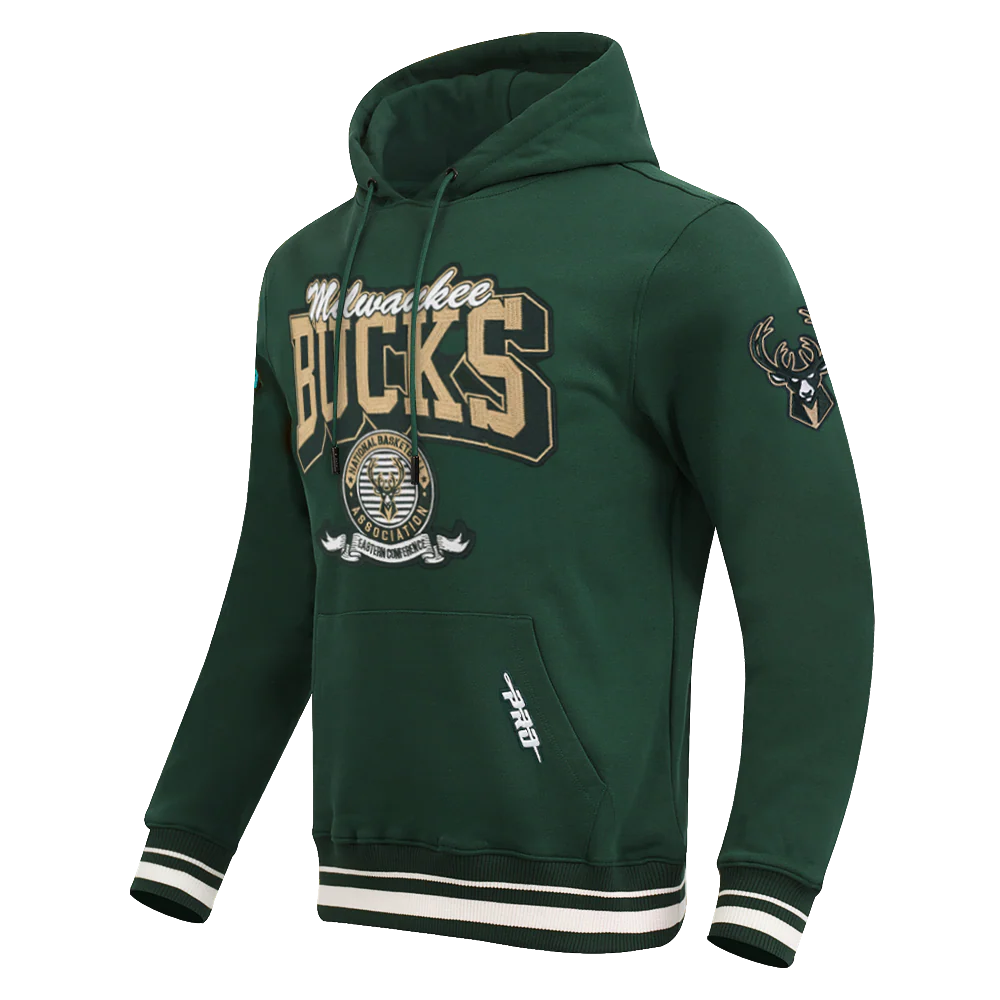 NBA MILWAUKEE BUCKS TEAM BADGE MEN'S RIB FLC PO HOODIE (FOREST GREEN) - Image 2