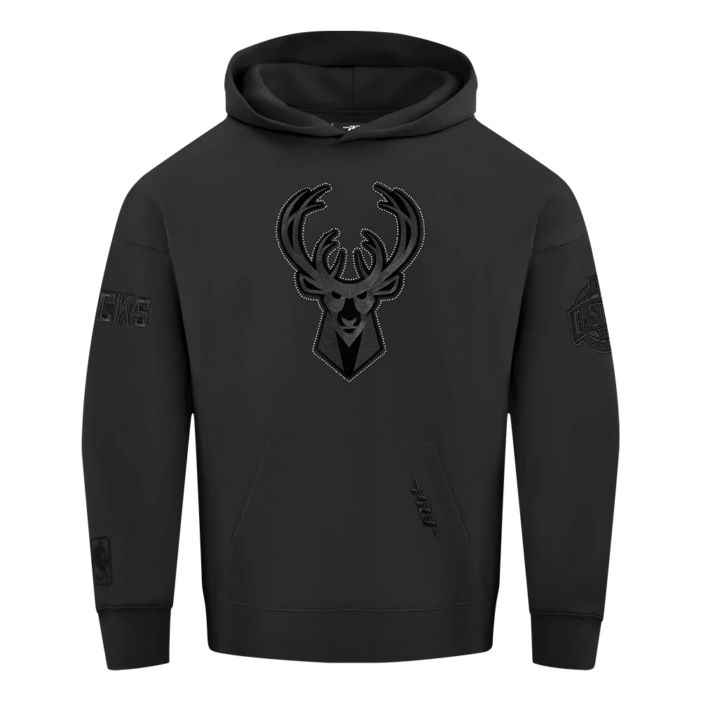 NBA MILWAUKEE BUCKS BLACKOUT MEN'S DROP SHOULDER FLC PO HOODIE (BLACK) - Image 3