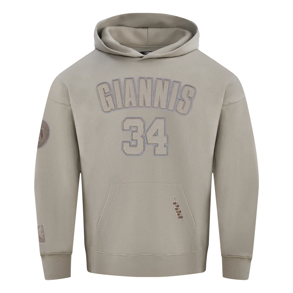 NBA MILWAUKEE BUCKS GIANNIS ANTETOKOUNMPO #34 NEUTRAL PNN MEN'S DROP SHOULDER FLC CREWNECK (TAUPE)