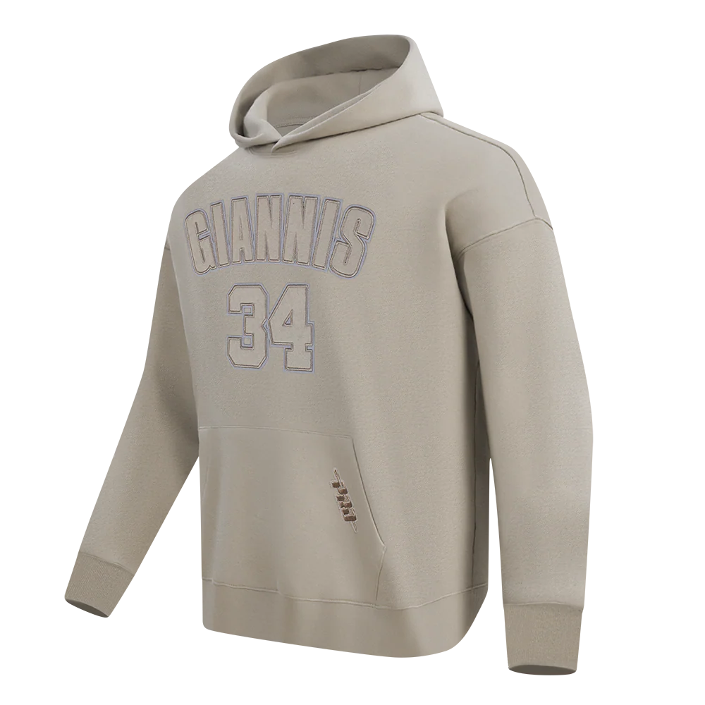 NBA MILWAUKEE BUCKS GIANNIS ANTETOKOUNMPO #34 NEUTRAL PNN MEN'S DROP SHOULDER FLC CREWNECK (TAUPE) - Image 2