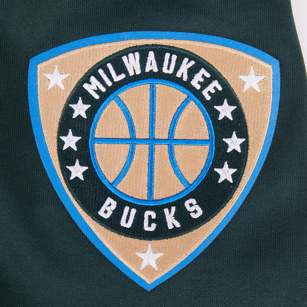 NBA MILWAUKEE BUCKS LETTERMAN MEN'S PULL OVER HOODIE (FOREST GREEN) - Image 7