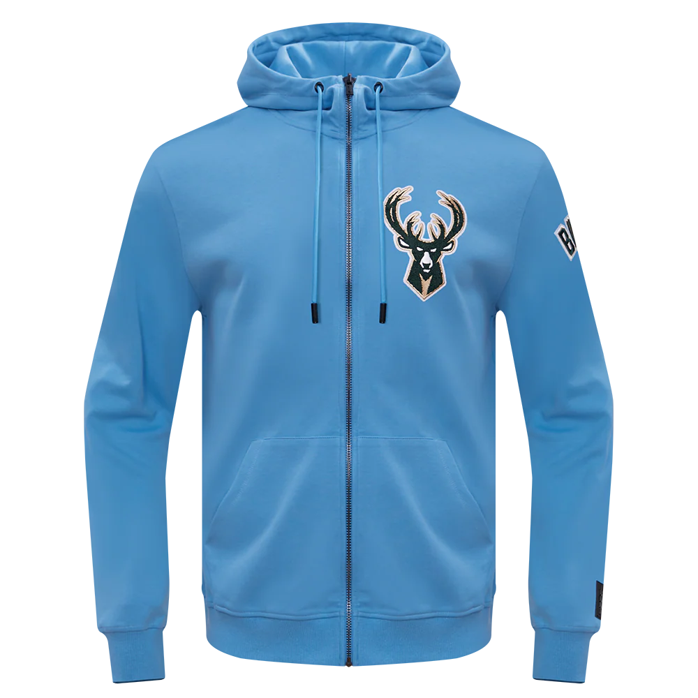NBA MILWAUKEE BUCKS CLASSIC CHENILLE MEN'S FULL ZIP PULLOVER HOODIE (UNIVERSITY BLUE) - Image 3