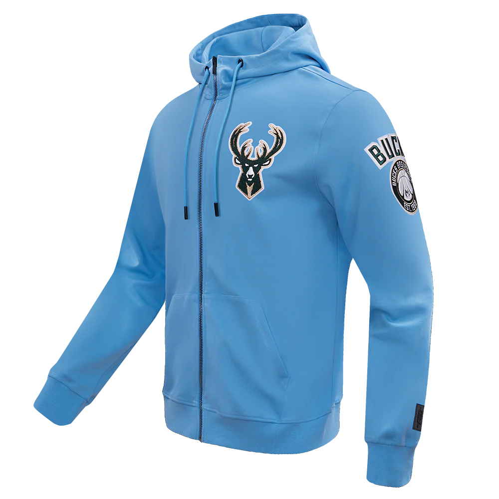 NBA MILWAUKEE BUCKS CLASSIC CHENILLE MEN'S FULL ZIP PULLOVER HOODIE (UNIVERSITY BLUE) - Image 4