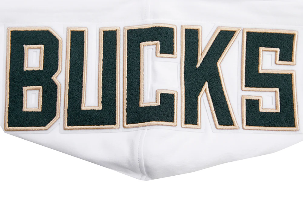 NBA MILWAUKEE BUCKS CLASSIC CHENILLE MEN'S FULL ZIP PULLOVER HOODIE (WHITE) - Image 11