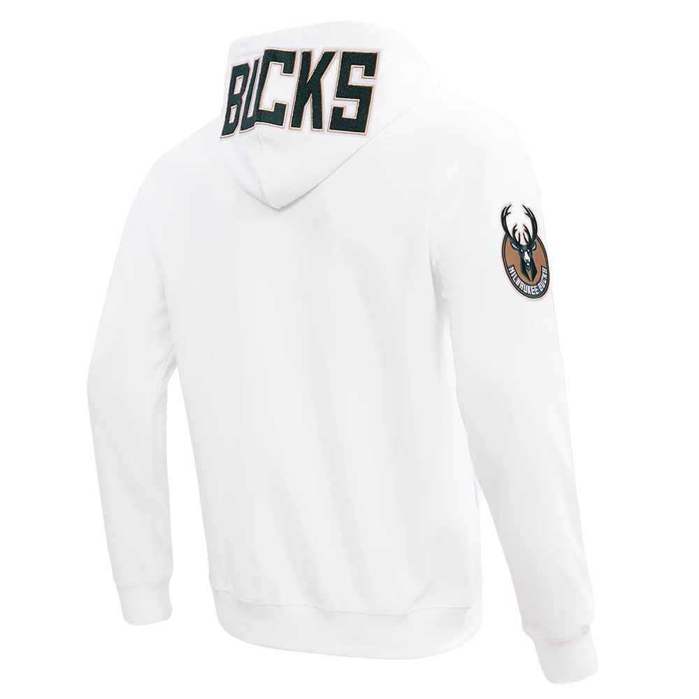 NBA MILWAUKEE BUCKS CLASSIC CHENILLE MEN'S FULL ZIP PULLOVER HOODIE (WHITE) - Image 7