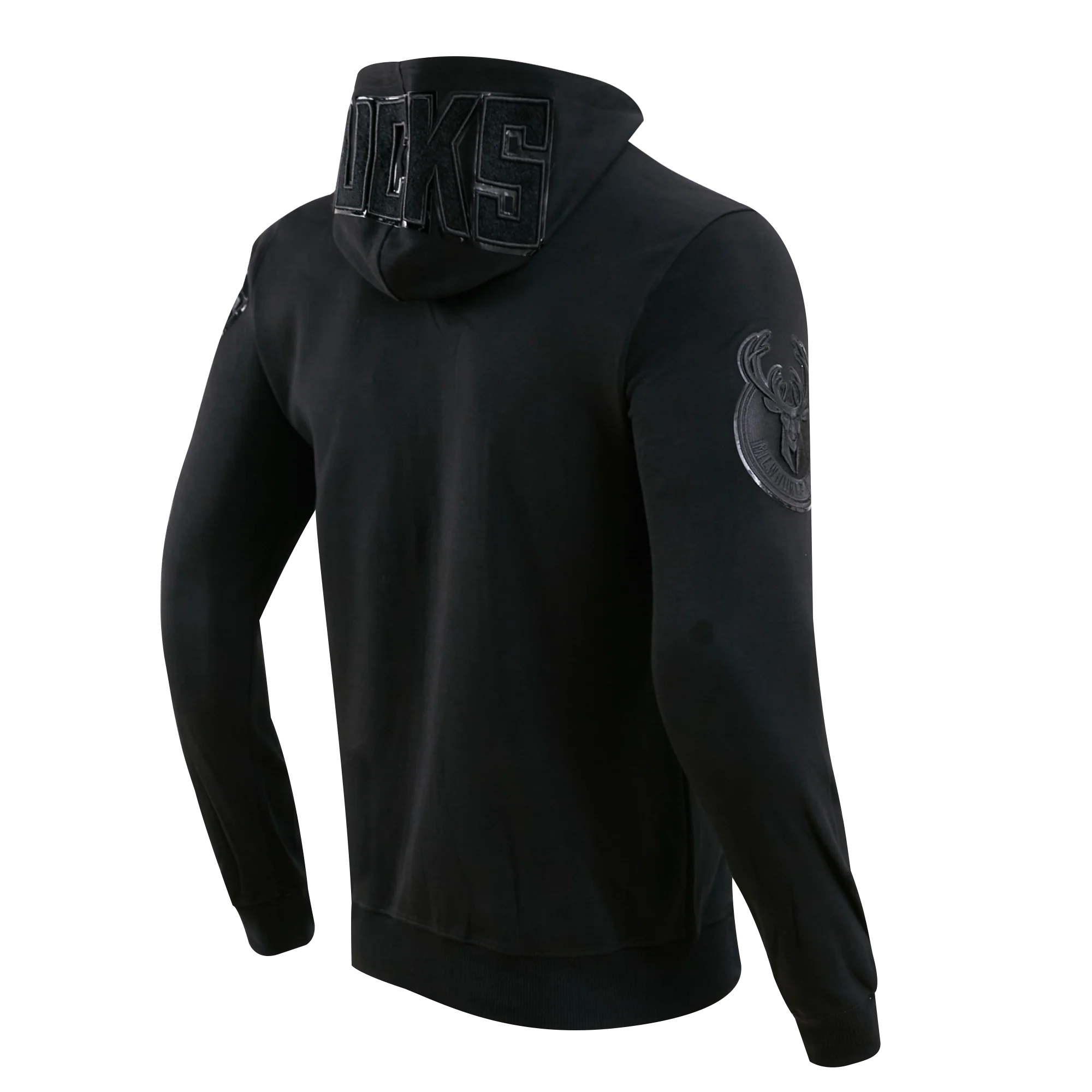 NBA MILWAUKEE BUCKS TRIPLE BLACK MEN'S FULL ZIP PULLOVER HOODIE (BLACK) - Image 2