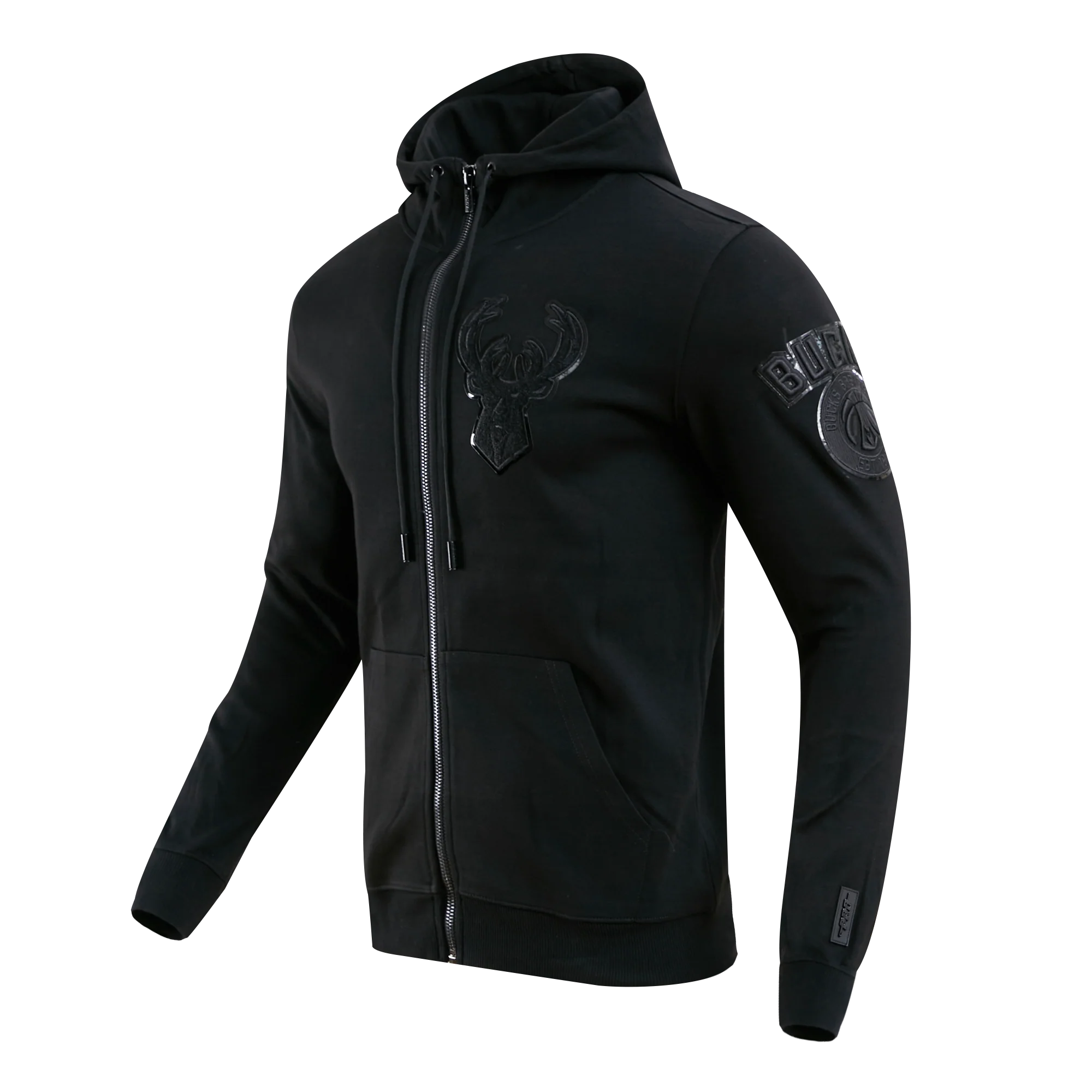 NBA MILWAUKEE BUCKS TRIPLE BLACK MEN'S FULL ZIP PULLOVER HOODIE (BLACK) - Image 3