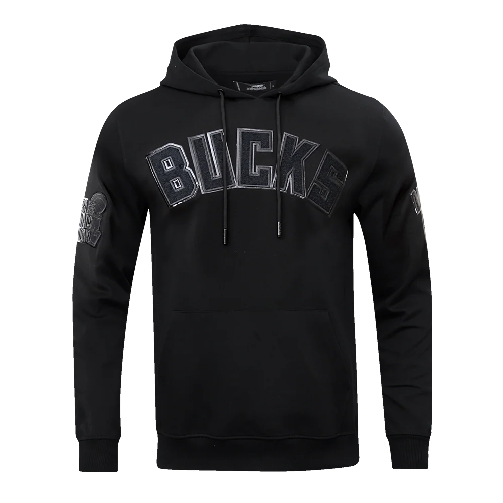 NBA MILWAUKEE BUCKS TRIPLE BLACK LOGO MEN'S PULLOVER HOODIE (BLACK)