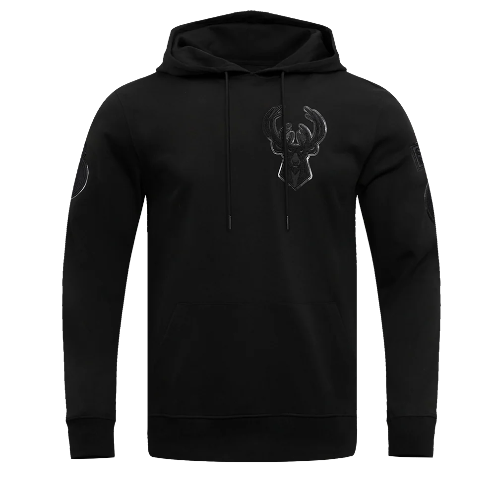 NBA MILWAUKEE BUCKS TRIPLE BLACK LOGO MEN'S PULLOVER HOODIE (BLACK) - Image 10